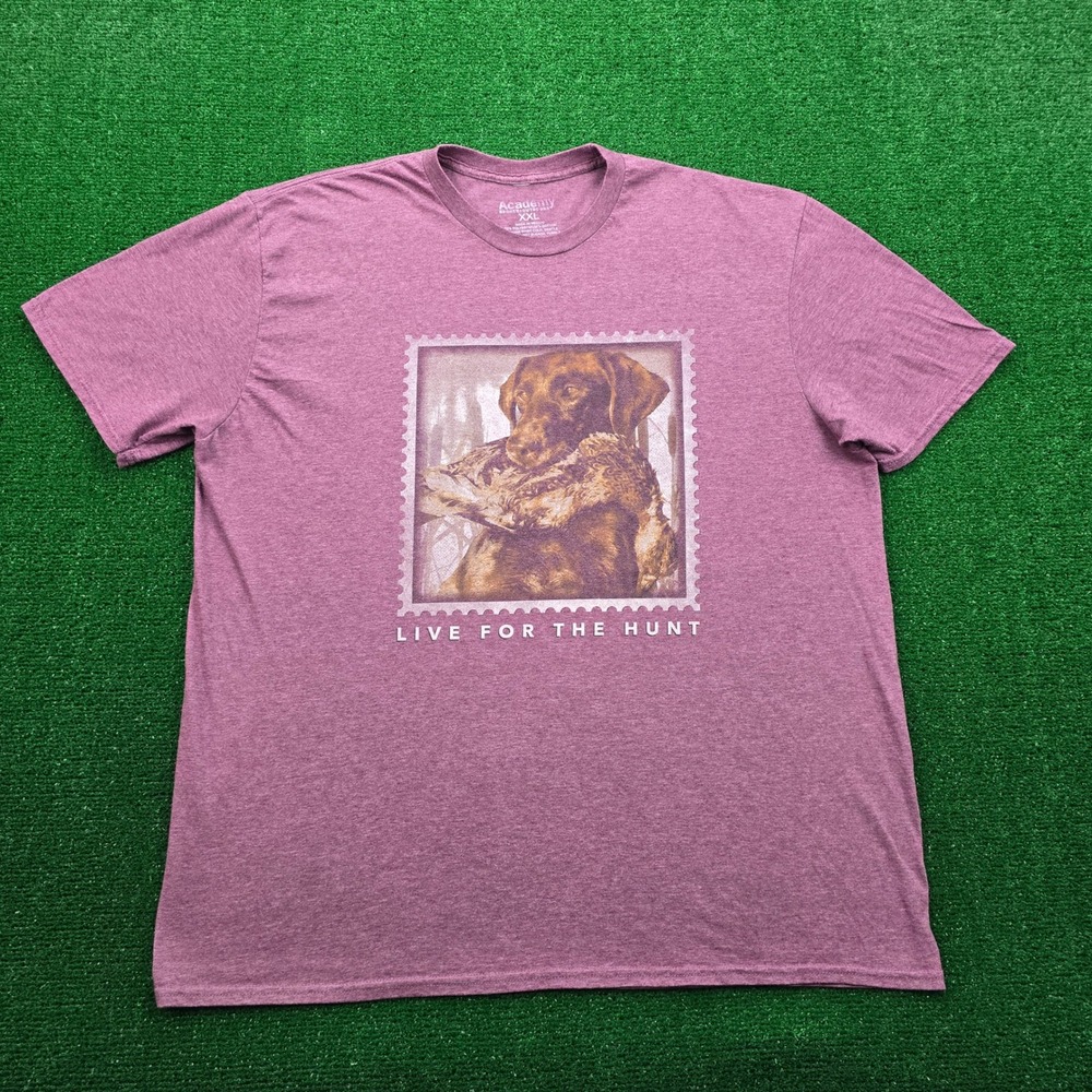Academy Tshirt Mens 2XL Light Purple Graphic Print Live For The Hunt Dog Duck